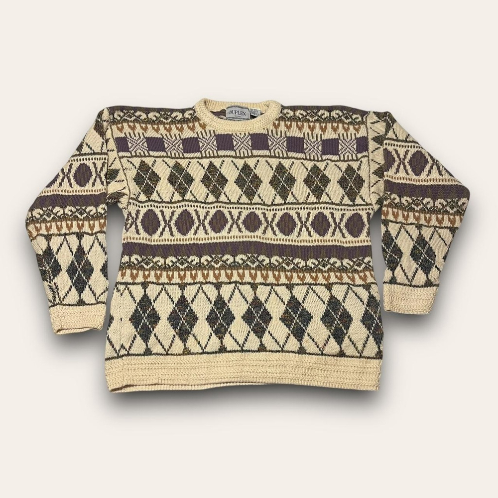 Vintage Argyle Chunky Sweater Grandmacore Cottagecore Duplex Designs Size Medium